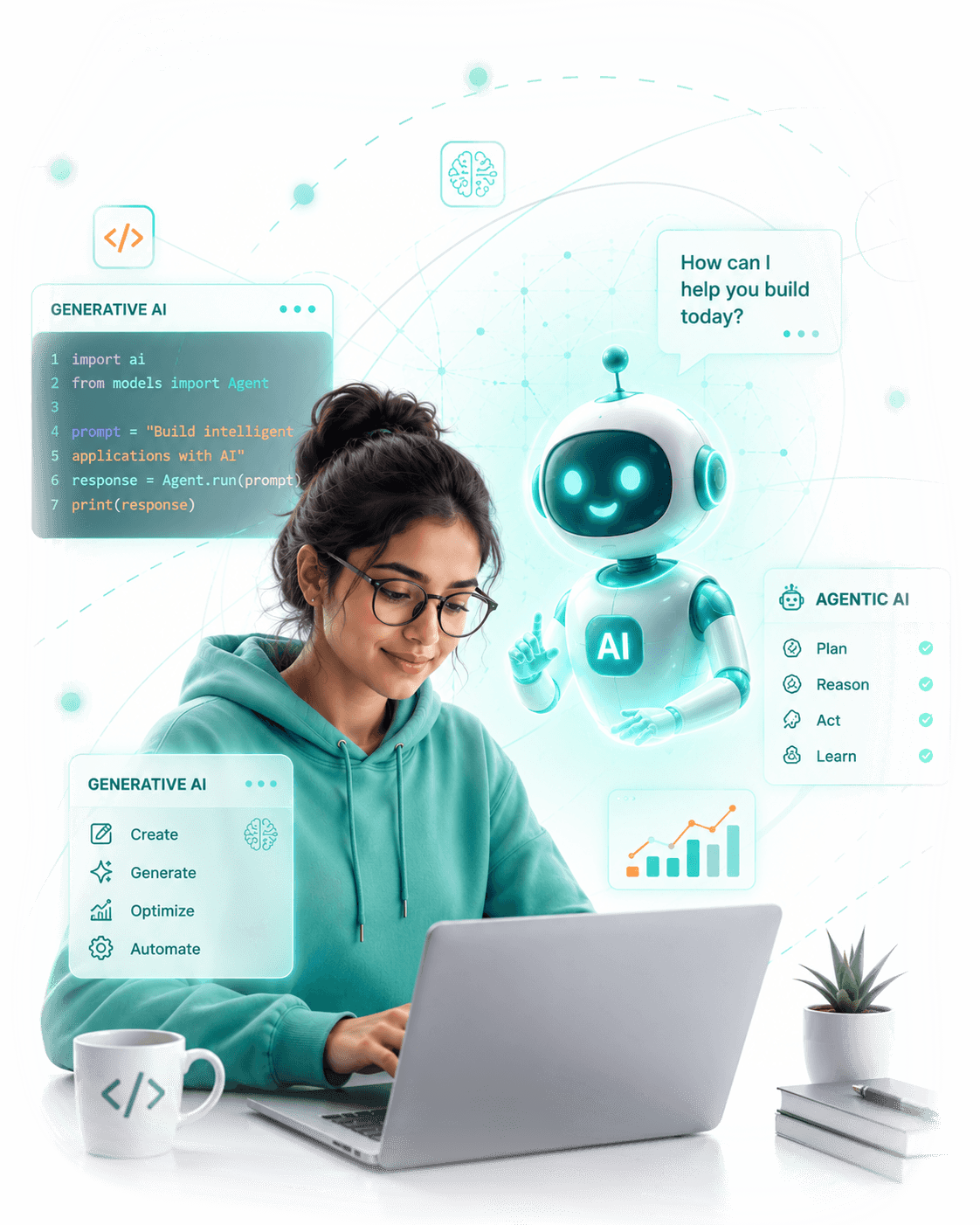 Developer collaborating with Generative AI and Agentic AI